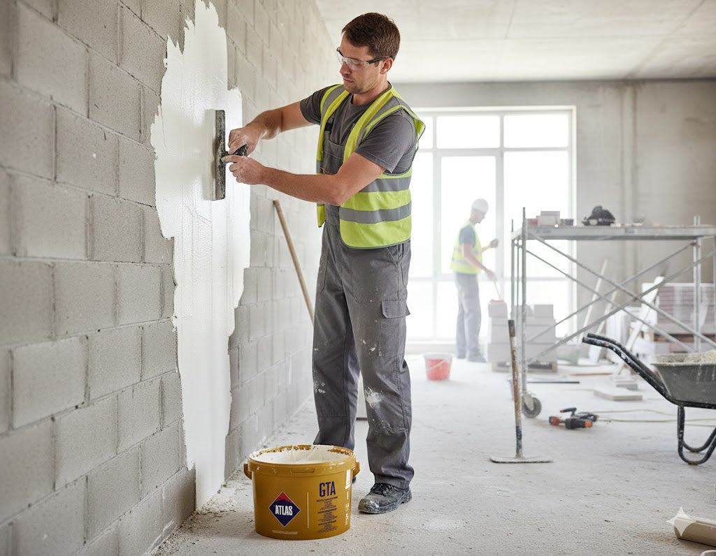 ATLAS GTA extra weißer Polymer Feinputz zum Auftragen auch mit einer Walze (1-3 mm)