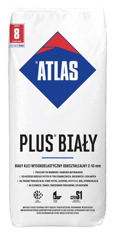 ATLAS PLUS WEIß Weißer, hochelastischer verformbarer Fliesenkleber (C2TE S1), 2 - 10 mm