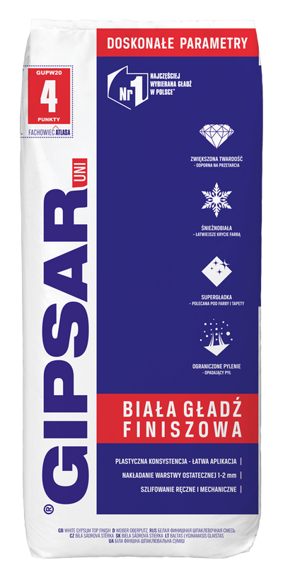 GIPSAR UNI – MIT POLYMEREN VERSTÄRKT weiße Spachtelmasse